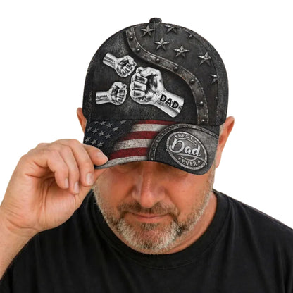 Best Dad Ever Custom Fist Bump With Kid Names Baseball Cap For Dad, Custom Father Day Gift Cap 3D Print CP0491