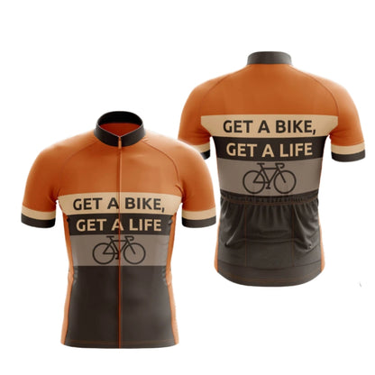 Get A Bike Get A Life Men's Short Sleeve Cycling Jersey, Orange And Brown Cycling Jersey For Men CG0663