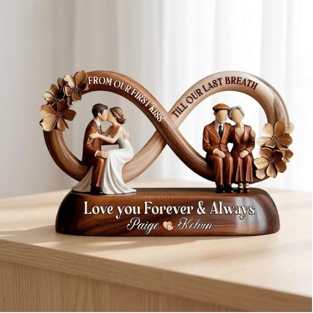 Custom Infinity Couple Wooden Plaque From Our First Kiss Till Our Last Breath, Custom Wedding Keepsake Wooden Block WD0812