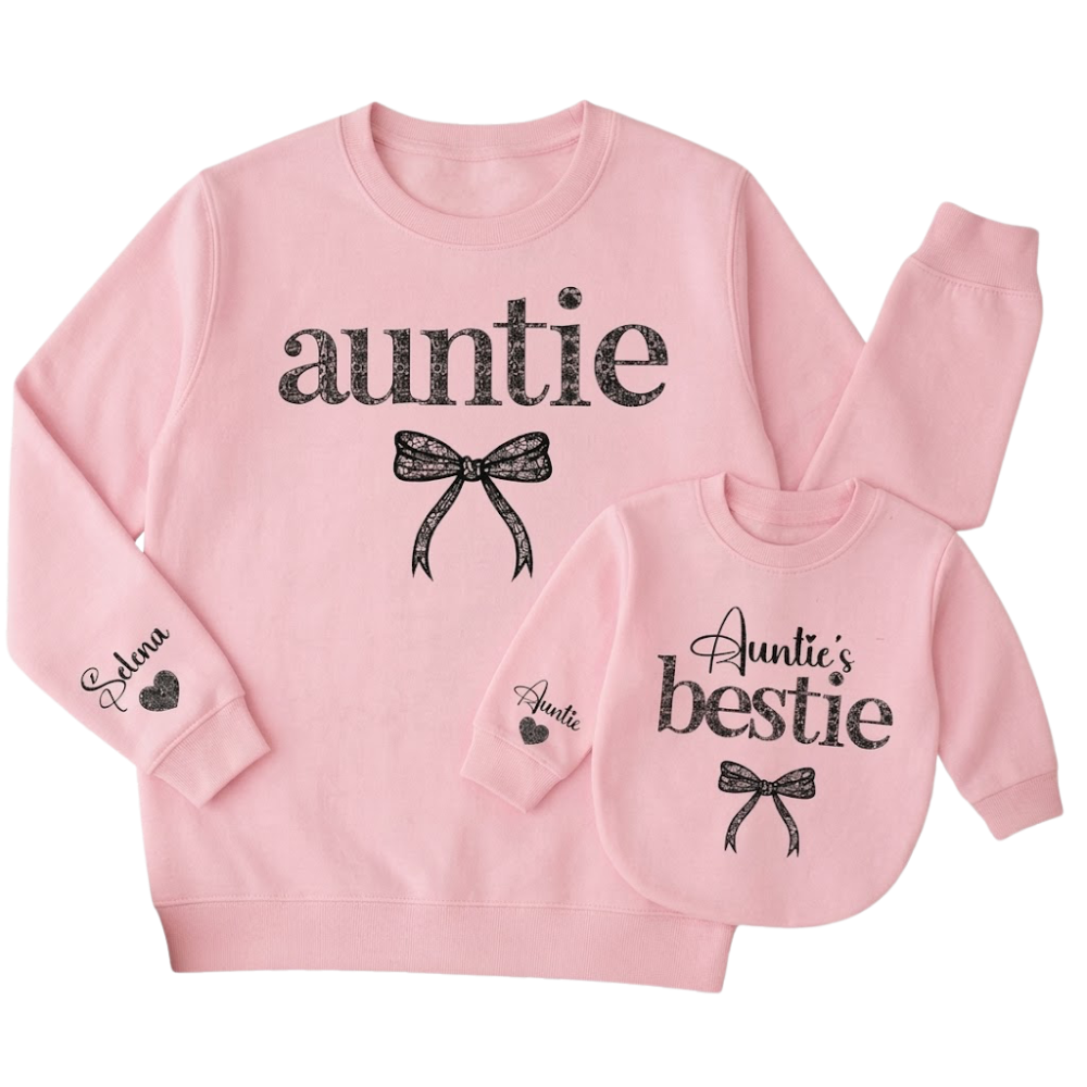 Custom Auntie And Auntie's Bestie Bow Matching Sweatshirt, Personalized Aunt And Niece Sweatshirt Matching ET1608