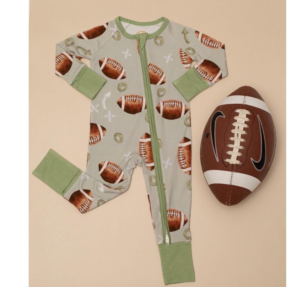 Football Baby Convertible Zipper Romper, Baby Football Lover Convertible Romper BB0344