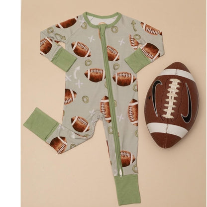 Football Baby Convertible Zipper Romper, Baby Football Lover Convertible Romper BB0344