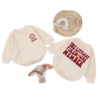 The Littlest Firehouse Member Custom Baby Romper Sweatshirt, Custom Firefighter Romper Sweatshirt Baby BB0868