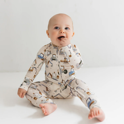 Excavator Baby Convertible Romper Zipper, Construction Excavator Baby Romper Convertible BB0729