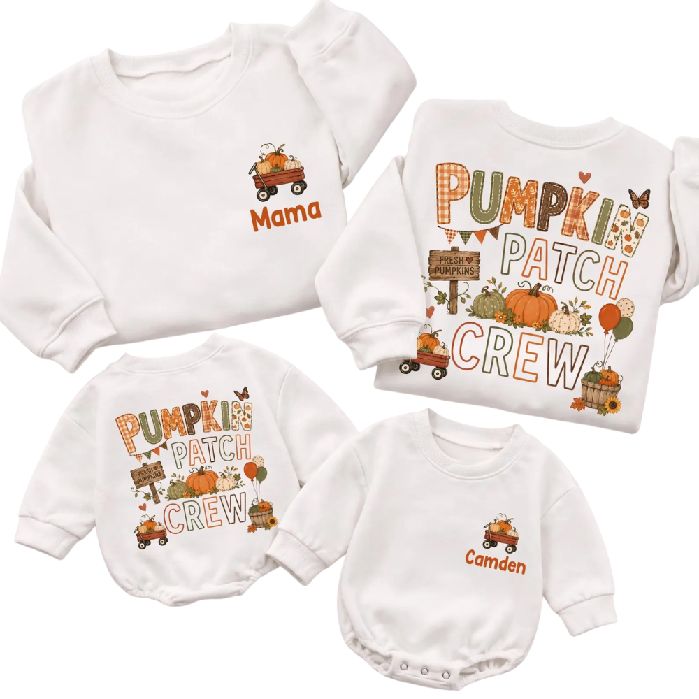 Custom Pumpkin Patch Crew Family Sweatshirt Matching, Personalized Thanksgiving Family Sweatshirt ET1609