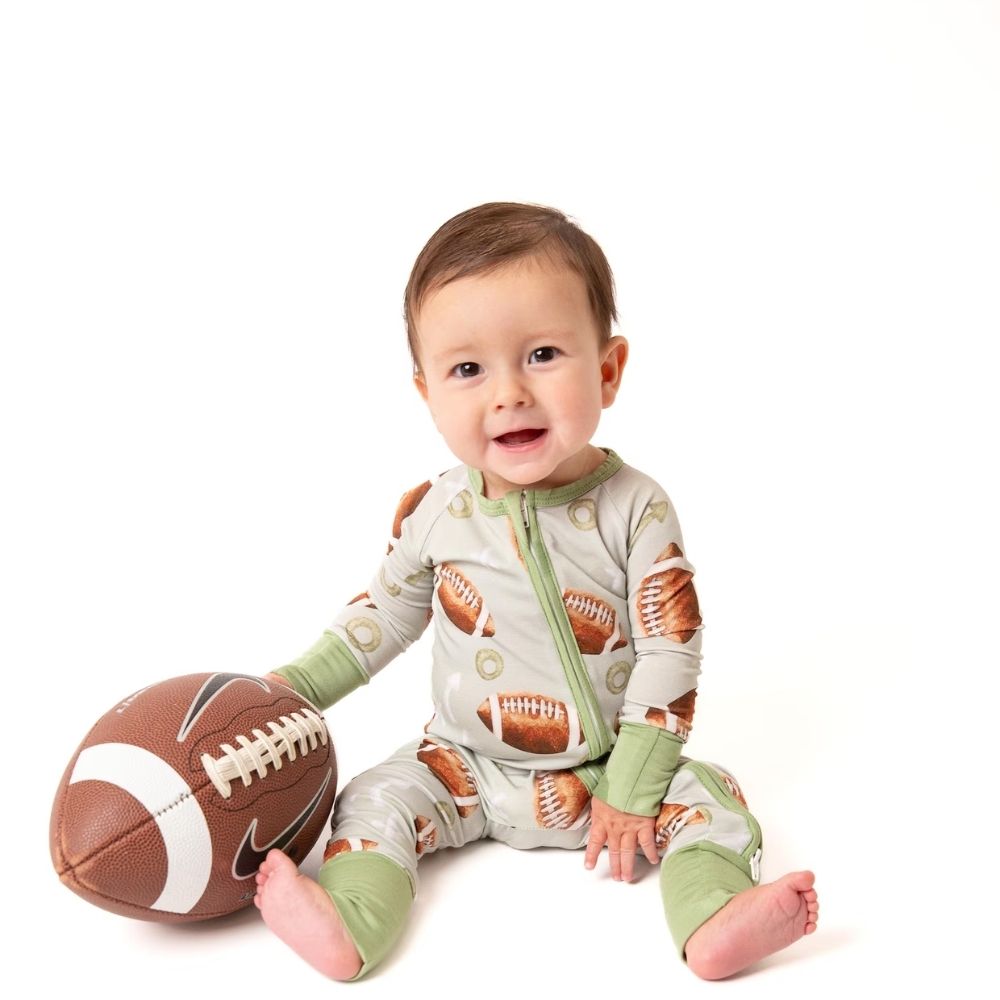 Football Baby Convertible Zipper Romper, Baby Football Lover Convertible Romper BB0344