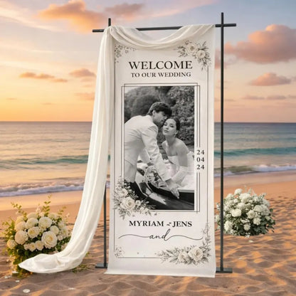 Custom Photo Wedding Linen Welcome Banner, Personalized Picture Wedding Party Welcome Sign WD0965