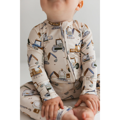 Excavator Baby Convertible Romper Zipper, Construction Excavator Baby Romper Convertible BB0729