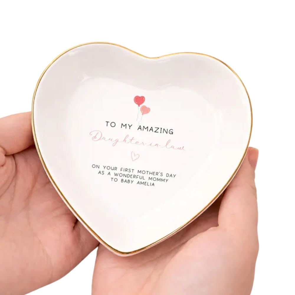 To My Amazing Daughter In Law Personalized First Mother Day Ring Dish, Personalized First Mother Day Jewelry Dish For Daughter In Law WD0161
