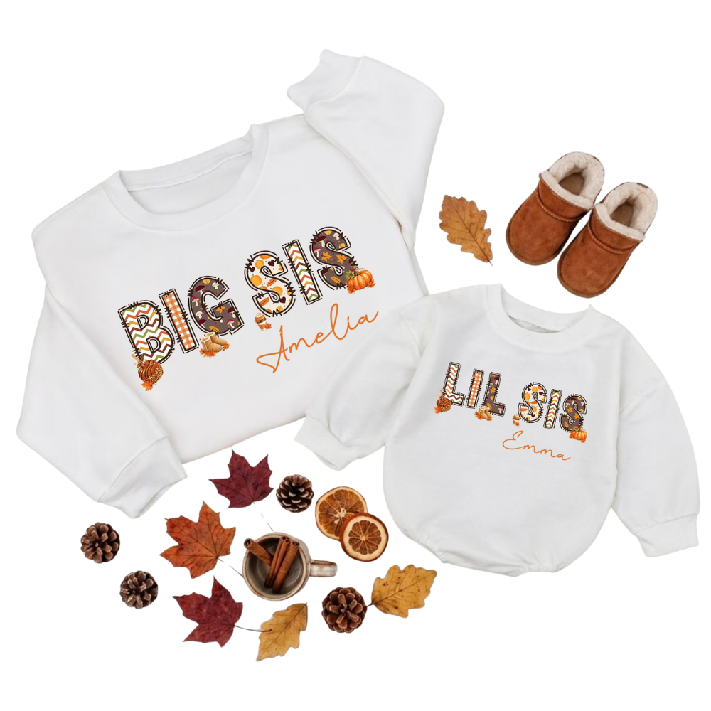 Custom Big Sis Lil Sis Pumpkin Matching Sweatshirt, Custom Thanksgiving Sibling Sweatshirt Matching ET1614