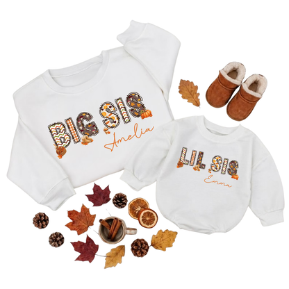 Custom Big Sis Lil Sis Pumpkin Matching Sweatshirt, Custom Thanksgiving Sibling Sweatshirt Matching ET1614