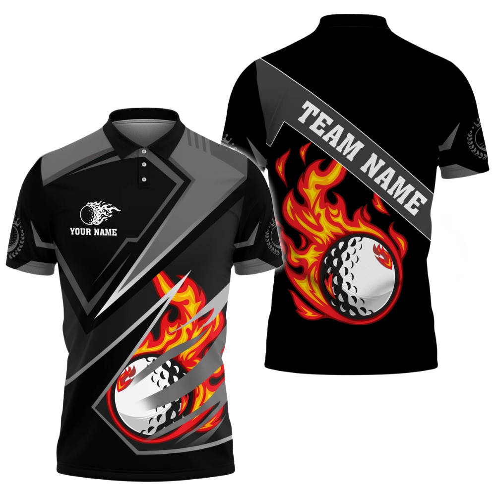 Custom Flaming Ball Golf Polo Shirt For Men, Custom Flame Golf Team Shirts GZ0306
