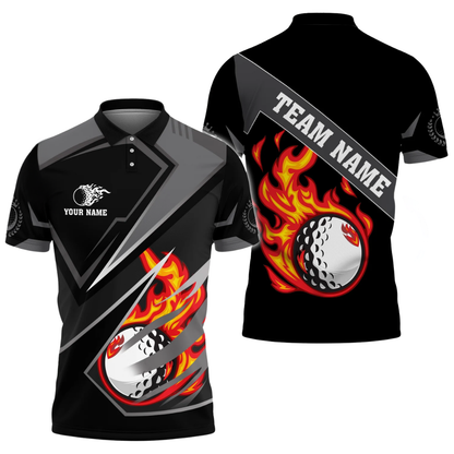 Custom Flaming Ball Golf Polo Shirt For Men, Custom Flame Golf Team Shirts GZ0306