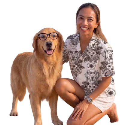 Custom Dog Face Toile De Jouy Hawaiian Shirts For Men Women, Custom Pet Photo Tropical Hawaiian Shirts HE0200