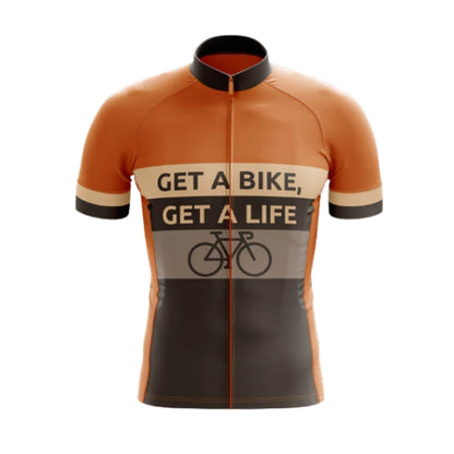 Get A Bike Get A Life Men's Short Sleeve Cycling Jersey, Orange And Brown Cycling Jersey For Men CG0663