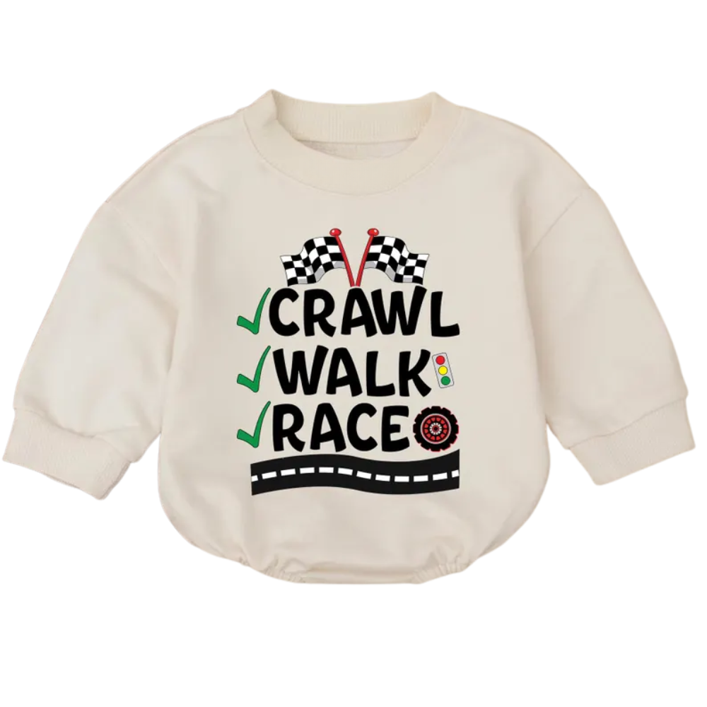 Crawl Walk Race Baby Romper Sweatshirt, Racing Lover Romper Sweatshirt For Baby BB0562