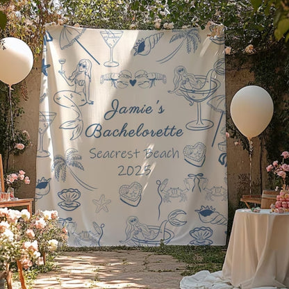 Personalized Seacrest And Beach Bachelorette Banner, Custom Coastal Bachelorette Banner WD0422