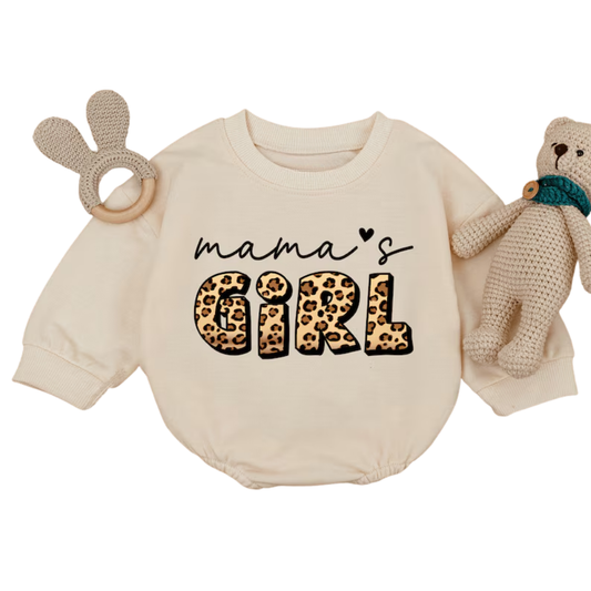 Leopard Mama's Girl Baby Romper Sweatshirt, Mama Daughter Baby Onesie BB0290