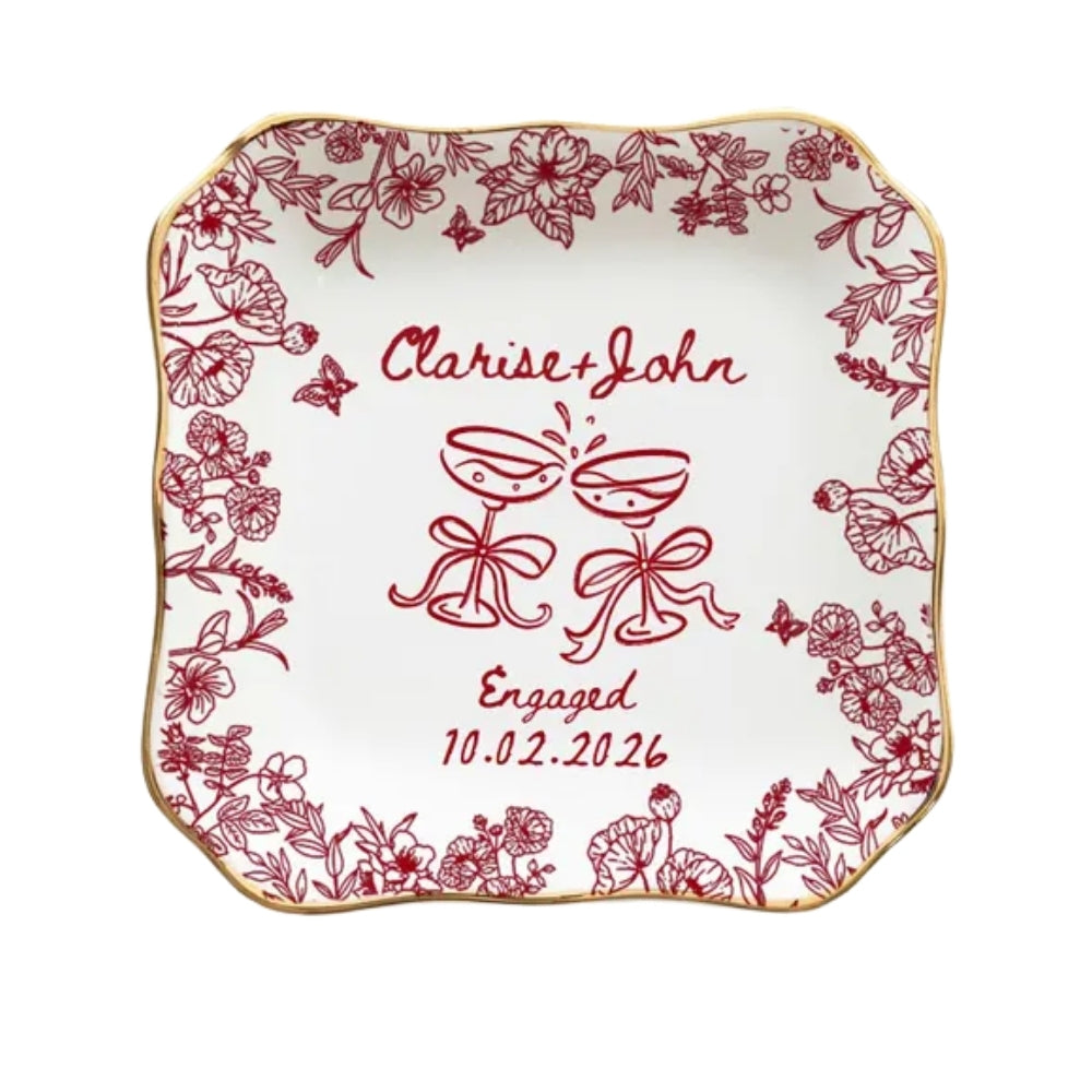 Personalized Floral Engagement Ring Dish For Bride, Custom Wedding Jewelry Dish WD0173