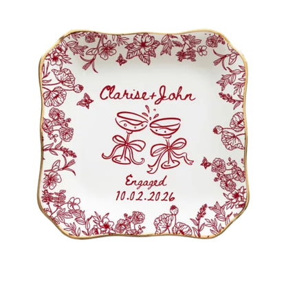 Personalized Floral Engagement Ring Dish For Bride, Custom Wedding Jewelry Dish WD0173