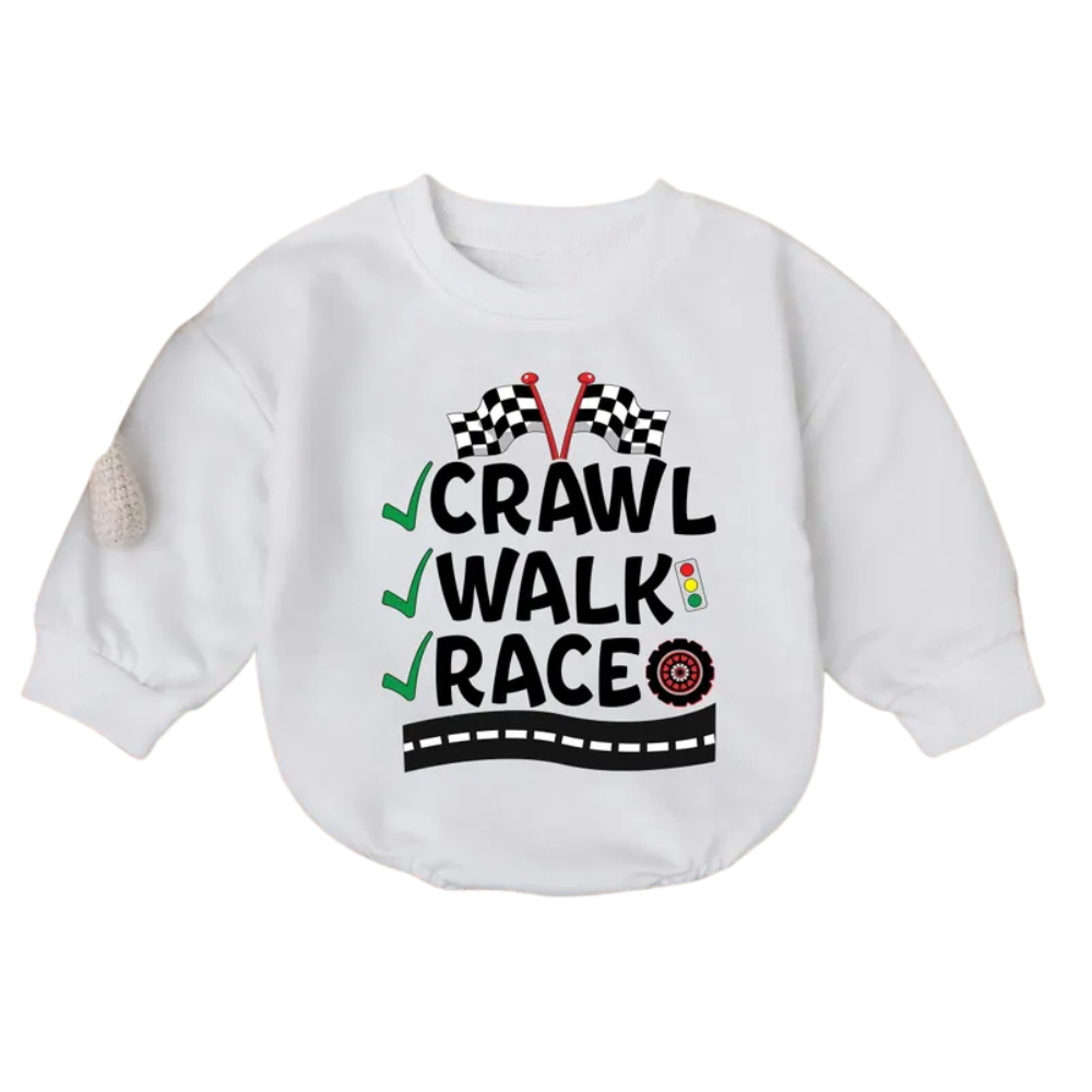 Crawl Walk Race Baby Romper Sweatshirt, Racing Lover Romper Sweatshirt For Baby BB0562