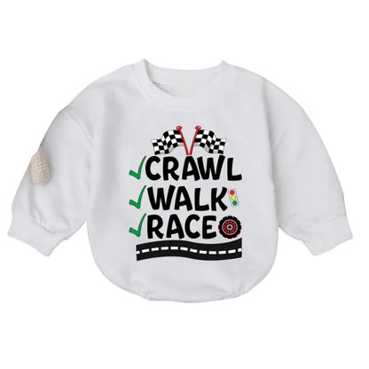Crawl Walk Race Baby Romper Sweatshirt, Racing Lover Romper Sweatshirt For Baby BB0562