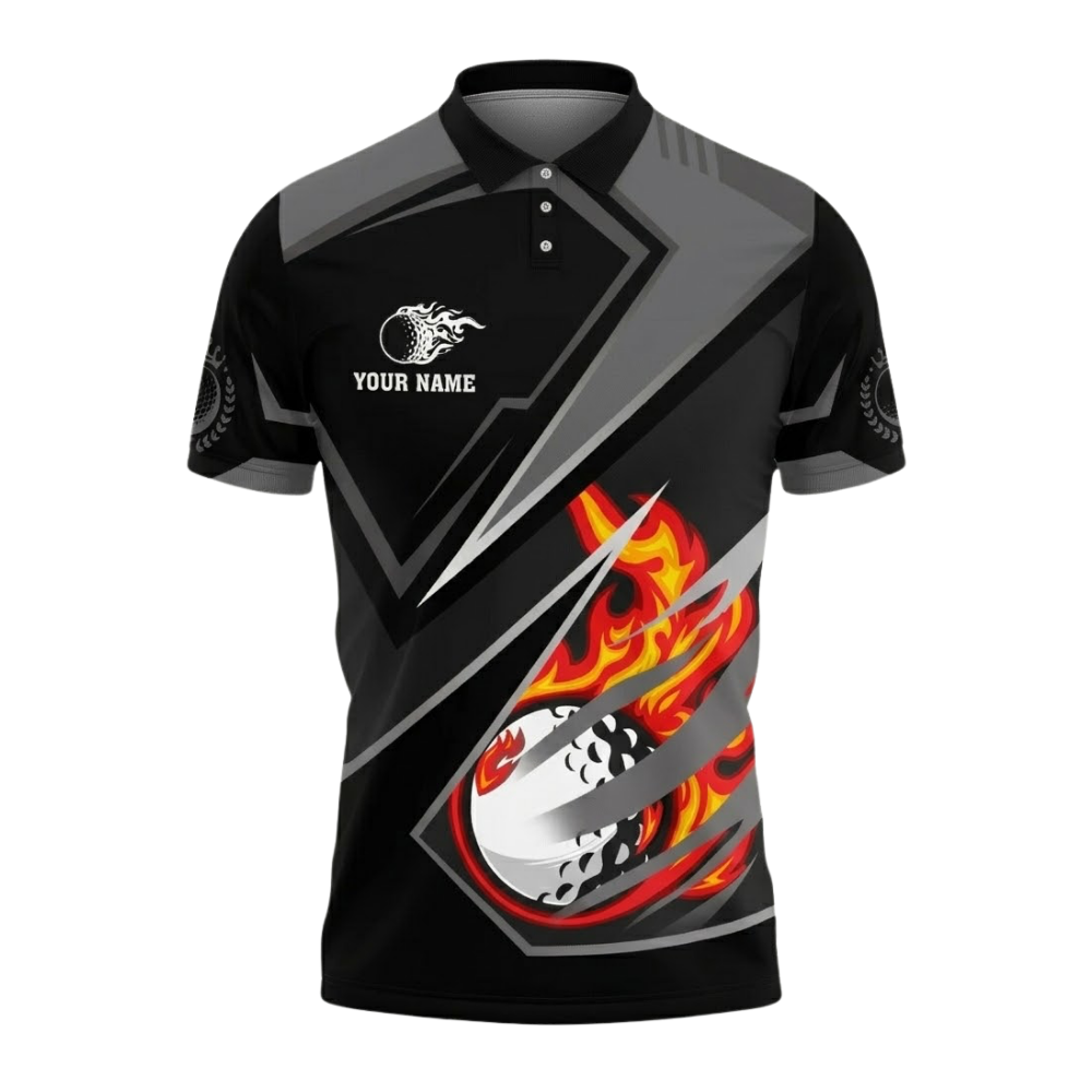 Custom Flaming Ball Golf Polo Shirt For Men, Custom Flame Golf Team Shirts GZ0306