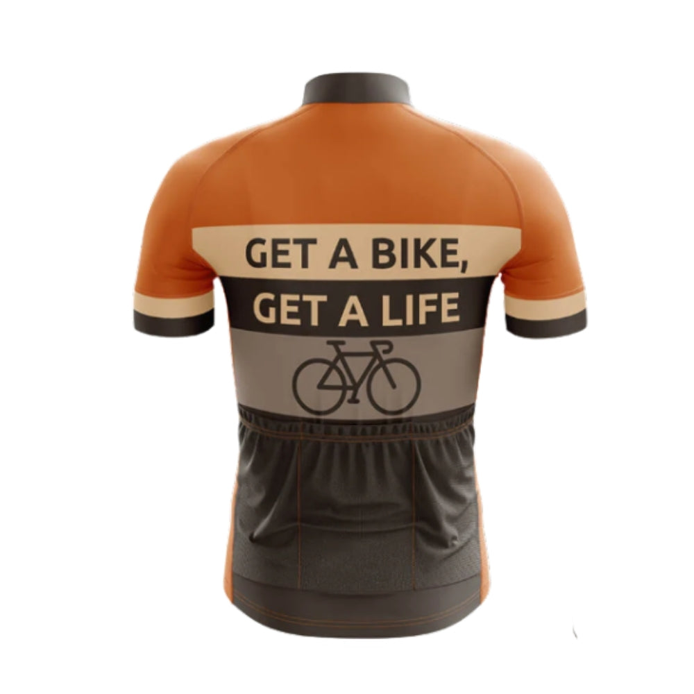 Get A Bike Get A Life Men's Short Sleeve Cycling Jersey, Orange And Brown Cycling Jersey For Men CG0663
