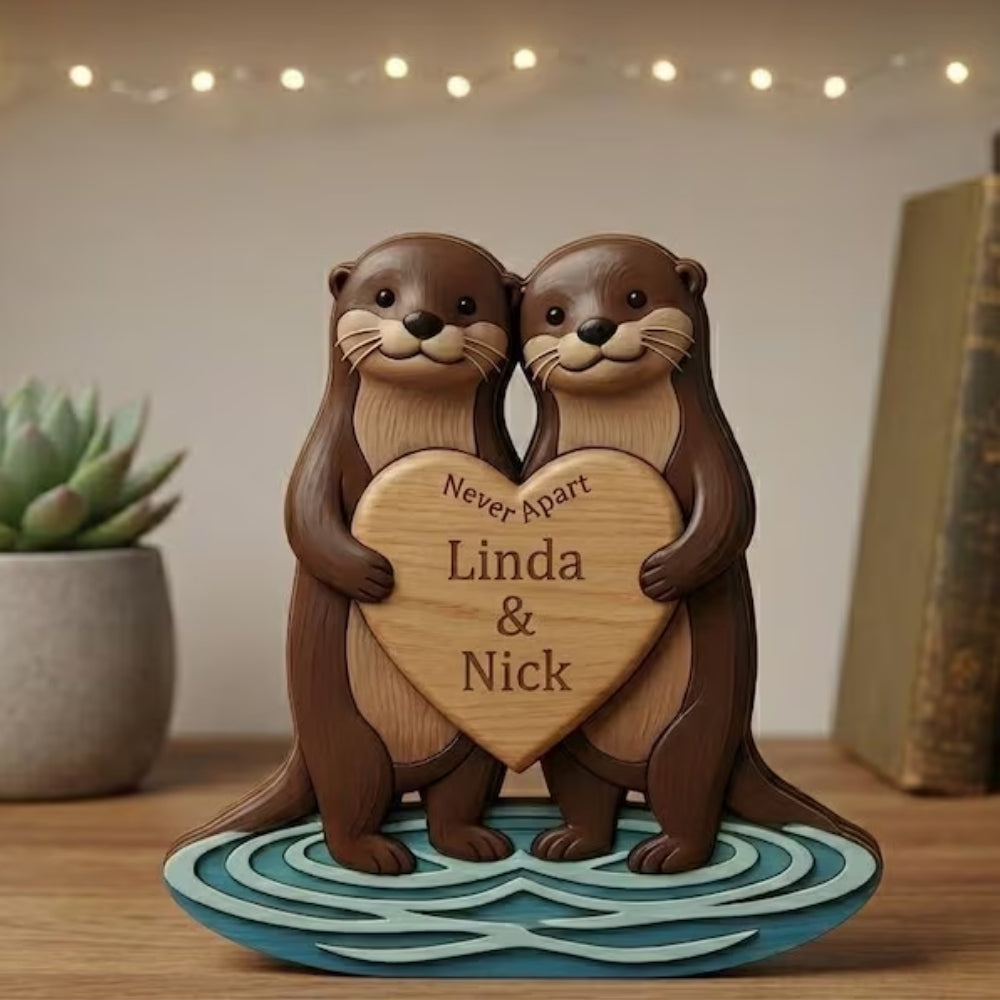 Custom Otter Couple Nerver Apart Wooden Plaque, Custom Otter Wooden Block Wedding Anniversary WD0813