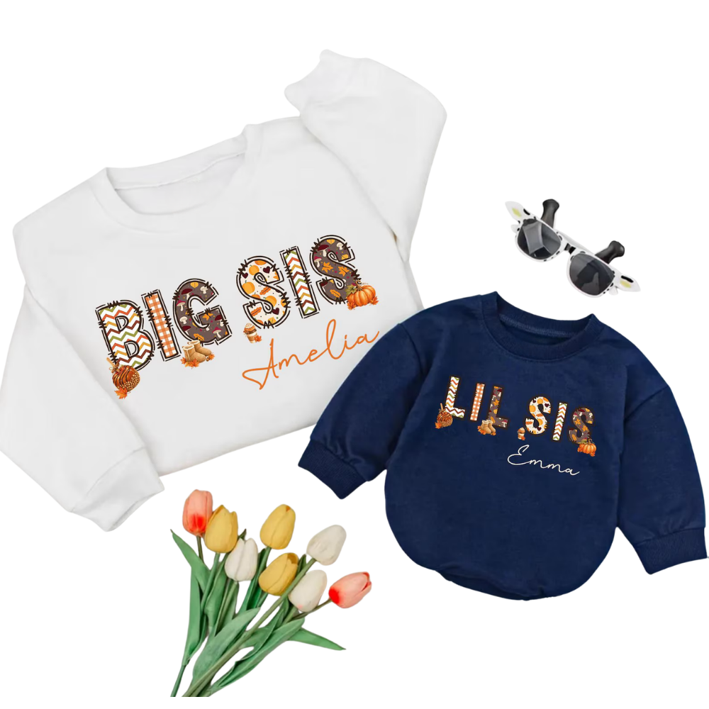 Custom Big Sis Lil Sis Pumpkin Matching Sweatshirt, Custom Thanksgiving Sibling Sweatshirt Matching ET1614