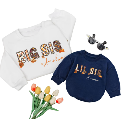 Custom Big Sis Lil Sis Pumpkin Matching Sweatshirt, Custom Thanksgiving Sibling Sweatshirt Matching ET1614