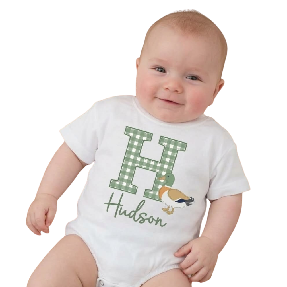 Custom Mallard Duck Baby Bubble T Shirt Romper With Name, Custom Hunting Duck Baby Romper BB0707