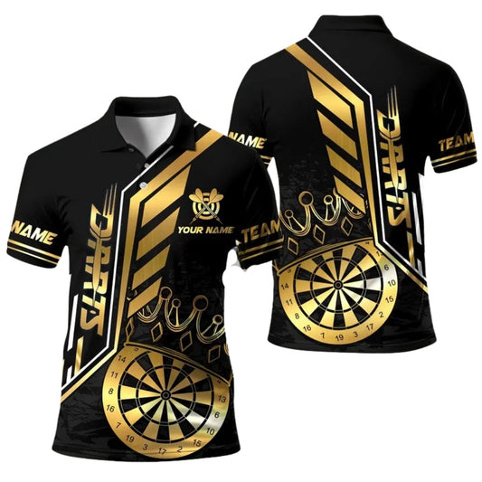 Custom Black And Gold King Dartboard Darts Polo Team Shirts For Men, Custom Darts Shirts DE0042