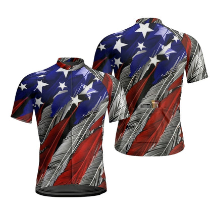 Grunge American Flag Cycling Short Sleeve Jersey For Men, Patriotic Cycling Jersey CZ0148
