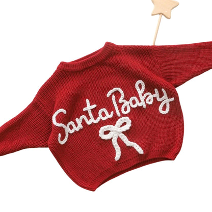 Merry Santa Baby Embroidered Knit Baby Sweater, First Christmas Baby Sweatshirt BB0783