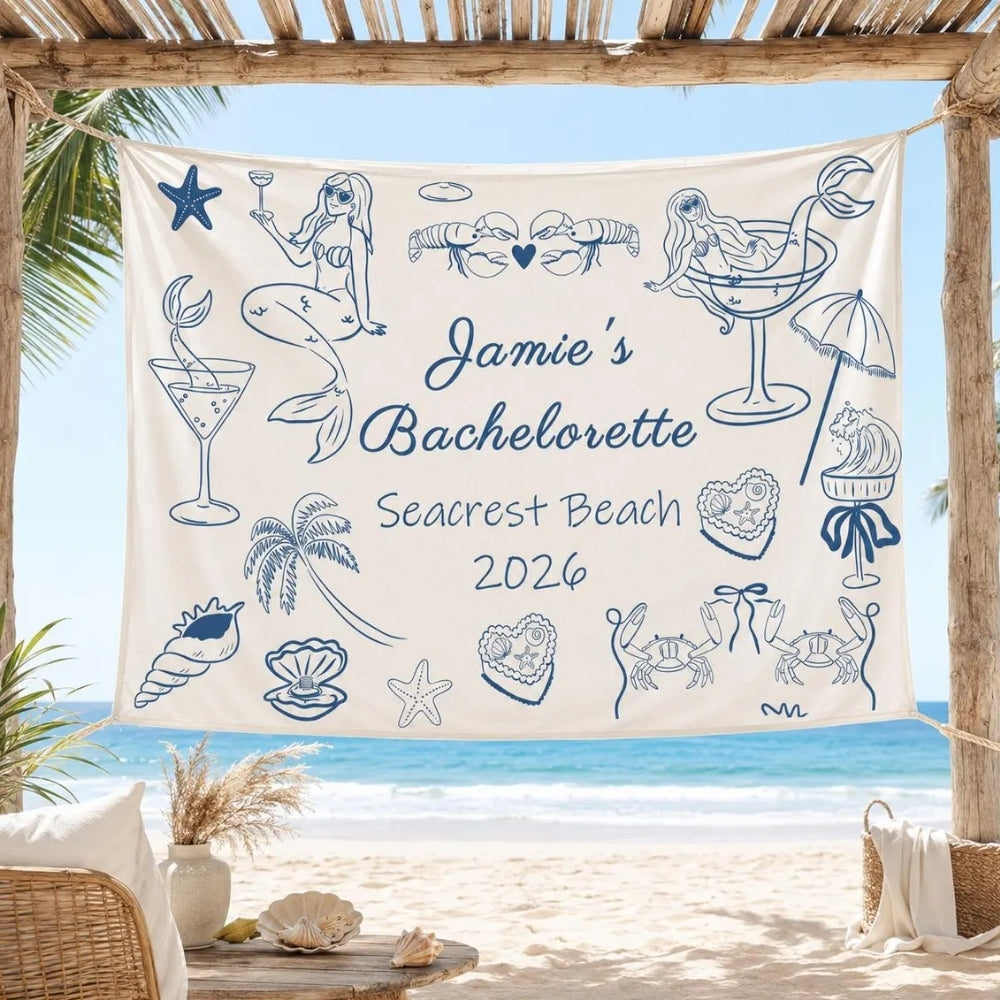 Personalized Seacrest And Beach Bachelorette Banner, Custom Coastal Bachelorette Banner WD0422