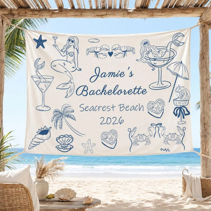 Personalized Seacrest And Beach Bachelorette Banner, Custom Coastal Bachelorette Banner WD0422