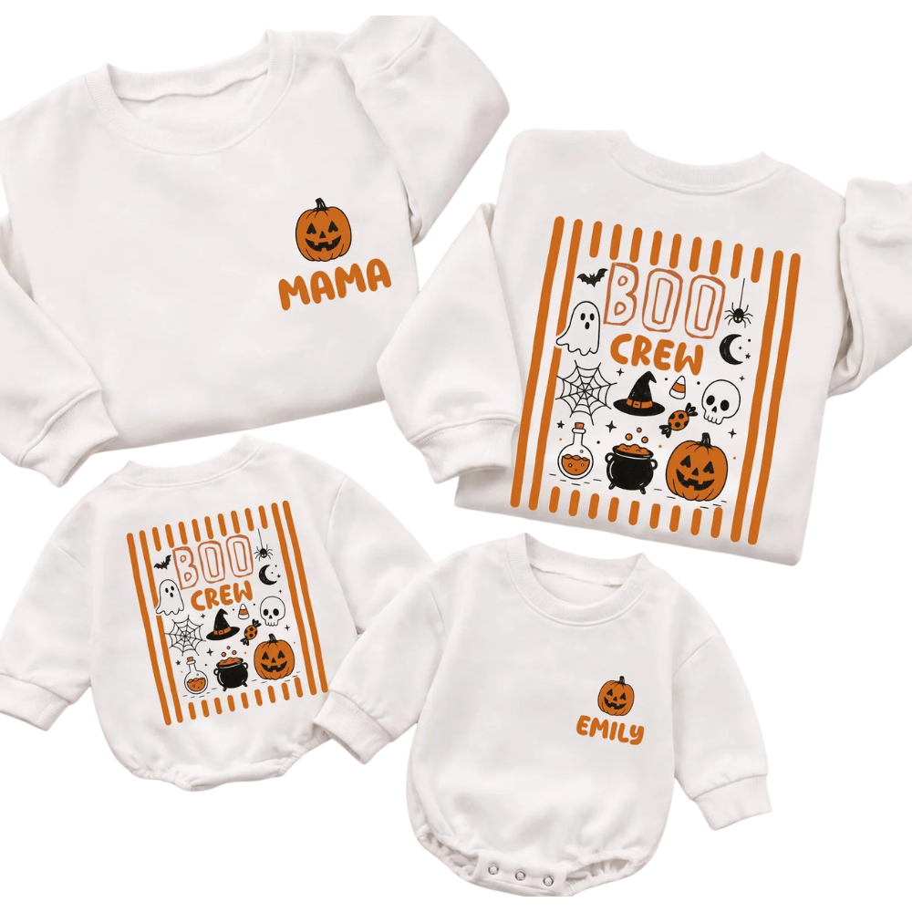Personalized Boo Crew Halloween Family Matching Sweatshirt, Custom Family Halloween Sweater ET1610