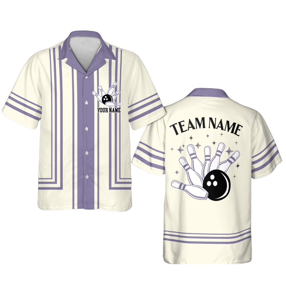 Custom Retro Beige Blue Bowling Hawaiian Shirts For Men,Custom Retro Bowling Team Shirts BE0203