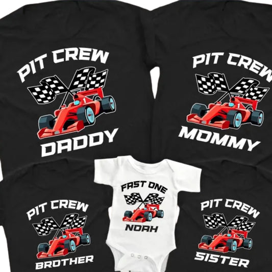 Pit Crew Fast One Race Car First Birthday Custom Matching Family T Shirts, Custom 1st Birthday Family Shirts ET0222