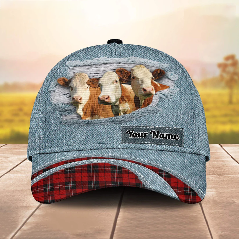 Simmental Red Caro And Jeans Pattern Customized Name Cap CA0101