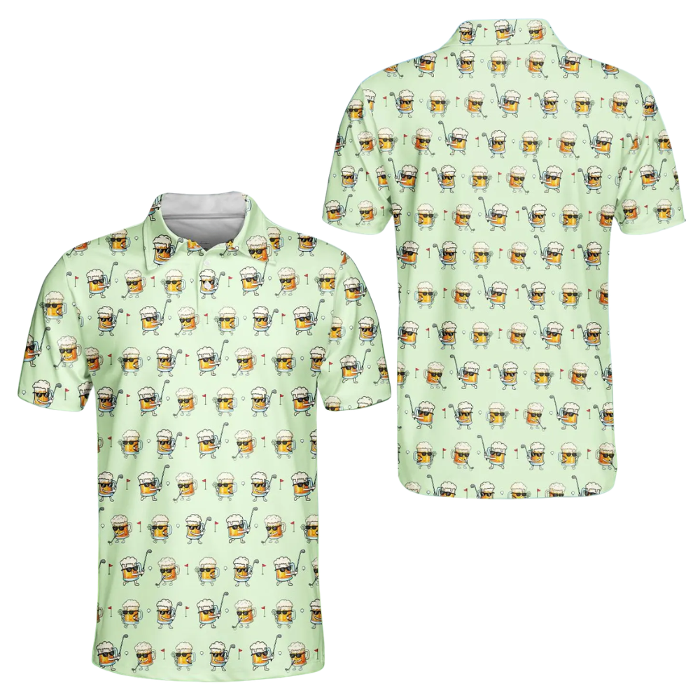Men's Funny Beer Mug Golf Polo Shirt, Beer Golf Shirts GE0498