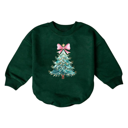 Coquette Christmas Tree Baby Romper Sweatshirt, Christmas Baby Romper Sweatshirt BB0019
