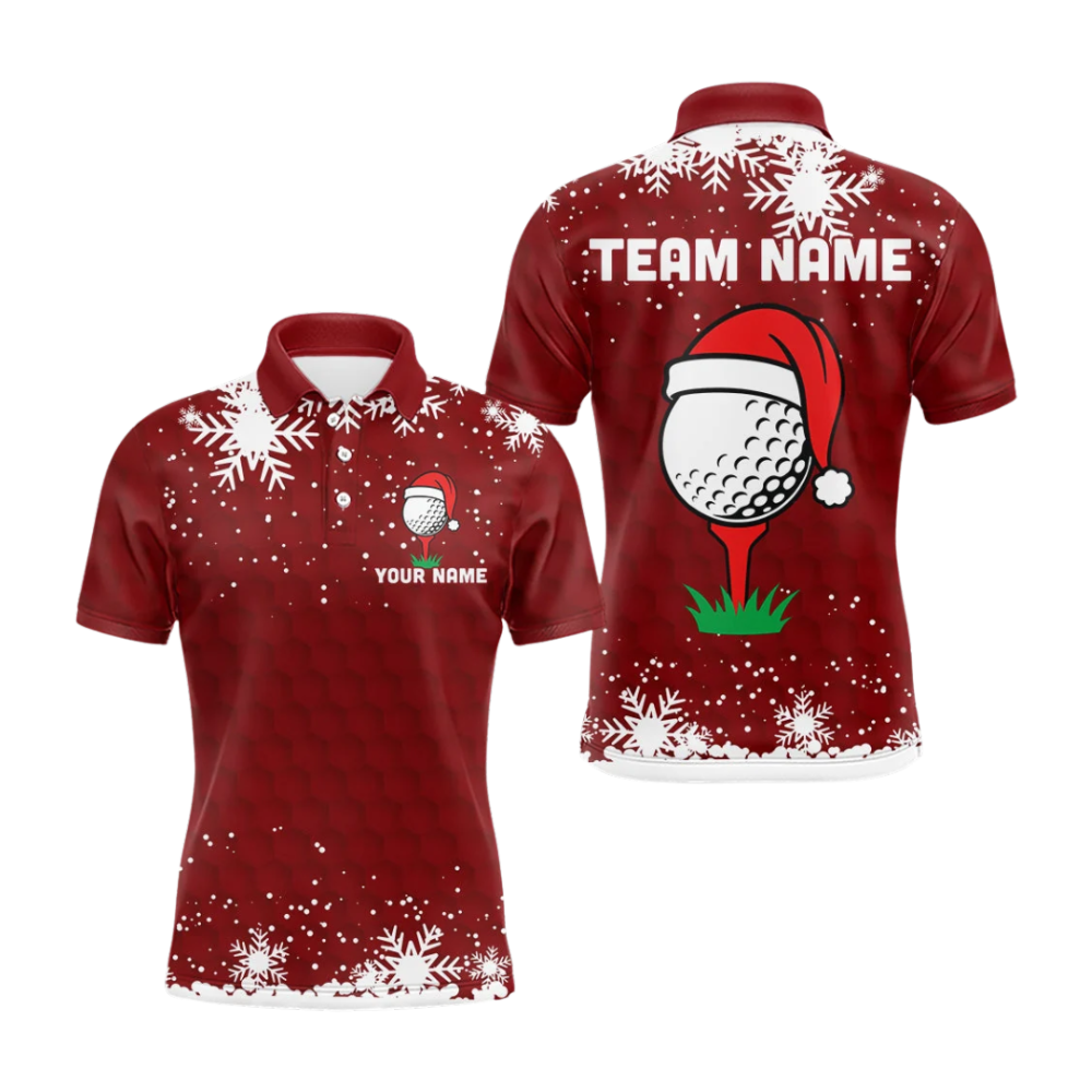 Personalized Team Snowflake Xmas Men's Red Golf Polo Shirts, Customize Christmas Golf Shirts GZ0417