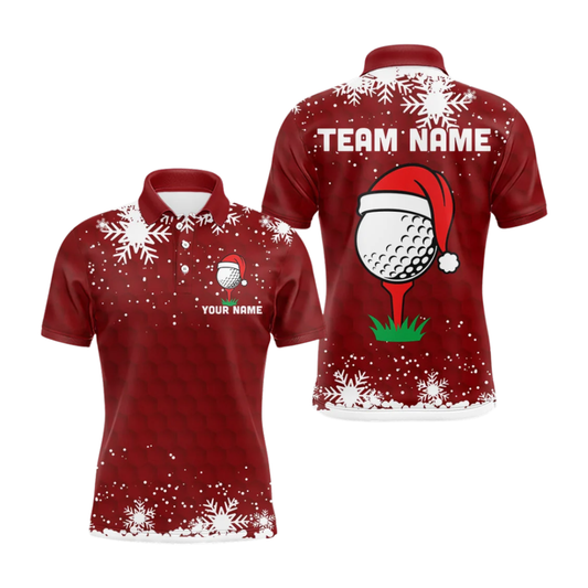 Personalized Team Snowflake Xmas Men's Red Golf Polo Shirts, Customize Christmas Golf Shirts GZ0417