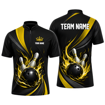 Custom Flame Red Black Bowling Jersey For Men, Custom Flame Team Bowling Shirt BZ0923