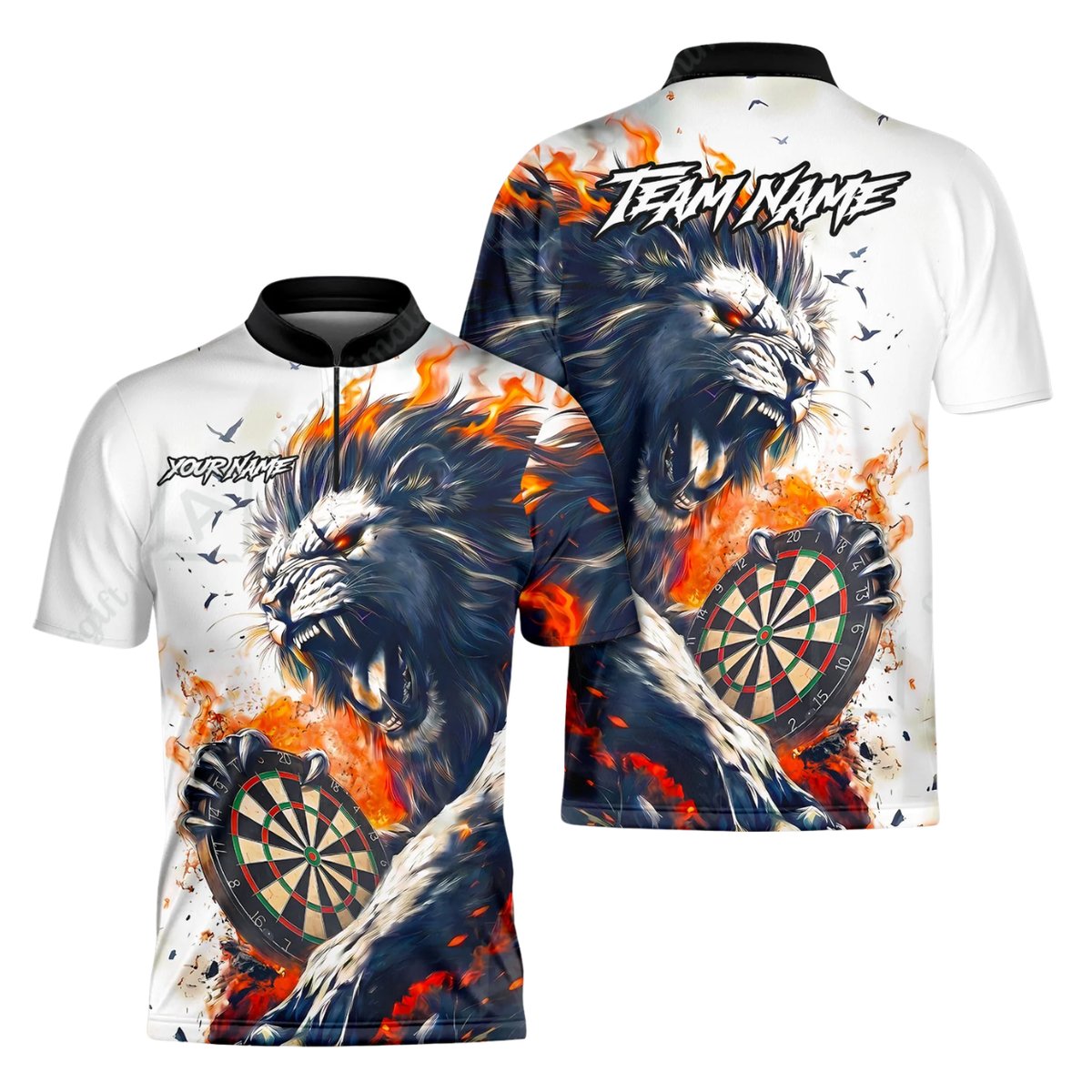 Custom Lion Fire Darts Polo Shirt For Men, Custom Lion Team Dart Shirt DZ0186