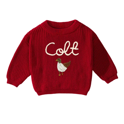 Custom Name Mallard Duck Baby Embroidered Sweater, Personalized Hand Embroidered Duck Sweater For Baby BB0122