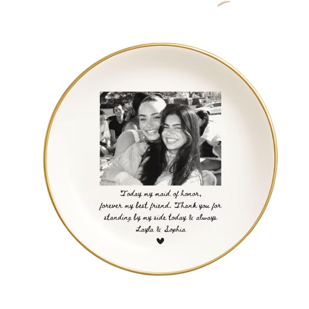 Custom Photo Bride and Bridesmaid Ring Dish, Personalized Maid of Honor  Jewelry Dish For Best Friend Sister WD0040