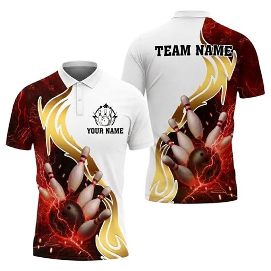 Custom Red White Thunder Bowling Mens Polo Shirt, Custom Team Thunder Bowling Shirts BZ0516